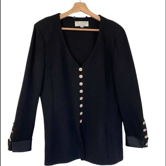 ST. JOHN EVENING Santana Knit Triple Style Rhinestone Button Cardigan Size 12 - Picture 16 of 16